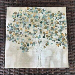 Tree picture on canvas with metallic accents.